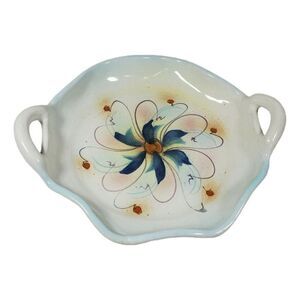 VTG Signed BASIN CREEK POTTERY PLATTER HANDLES PATRICK ECKMAN HAND PAINTED 11"